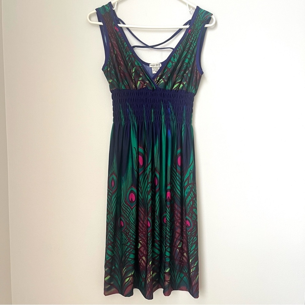 Raya Sun Sleeveless Dress Womens Size Medium Blue Green Turquoise Peacock